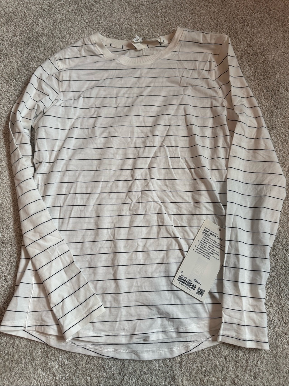 lululemon athletica White ever ready Long-Sleeve Tee with Thin Black Stripes